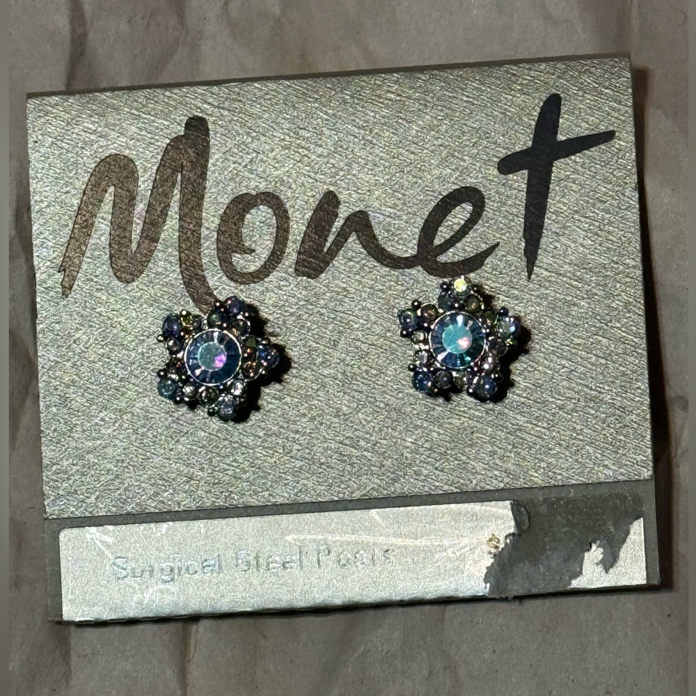 Vintage Monet Flower Crystal Earrings